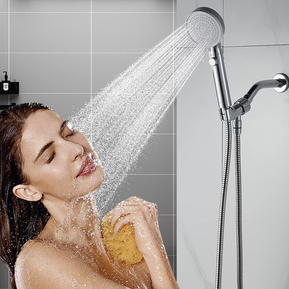 High Pressure Handheld Shower Head with Stainless Steel Hose Adjustable Bracket, 4 Modes Showerhead with ON/OFF Switch