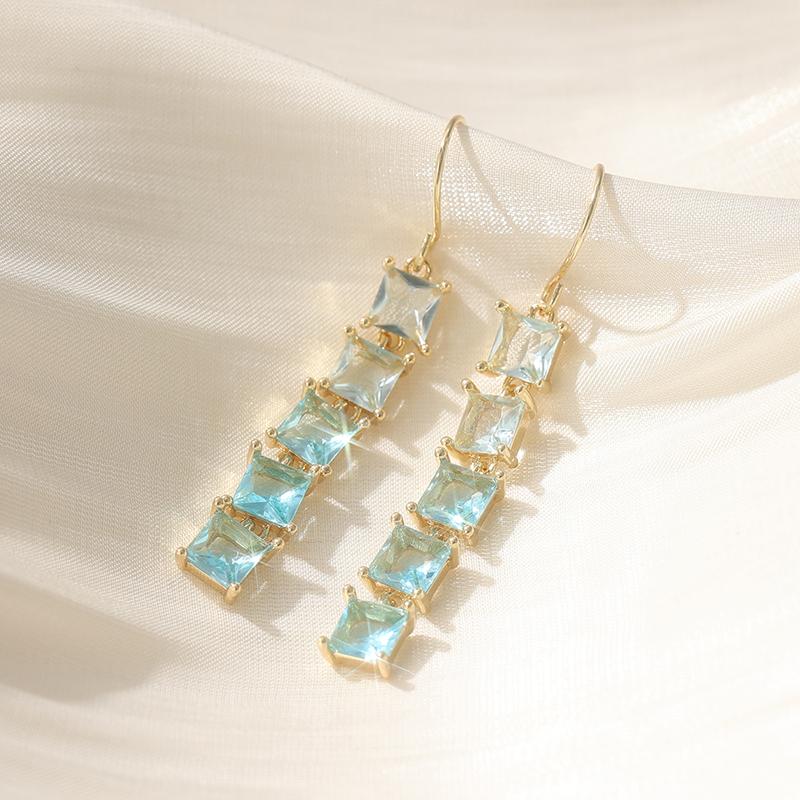 Gorgeous Sparkling Blue Cubic Zirconia Long Dangle Earrings Women Elegant Exquisite Pendant Earrings Jewelry Accessories