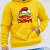Men Christmas Hat Print Hoodie Warm Casual Streetwear Long Sleeve Pullover Winter Top