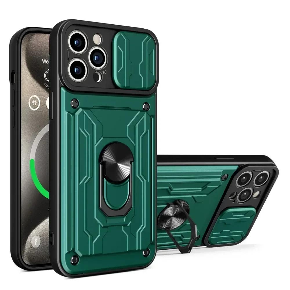 Case For iPhone 17 16 15 14 13 12 11 Pro Max XR XS Plus SE Slide Camera Card Slot Military Grade Ring 360 Magnetic Back Cover