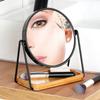 Double-Sided Magnifying Bamboo Cosmetic Mirror on a Stand