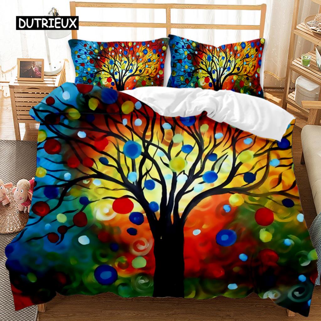 Träd Påslakan Bohemisk Skog Lyckoträd Täcke Örngott Sängkläder Set Twin Dubbel Queen King Size Polyester Täcke