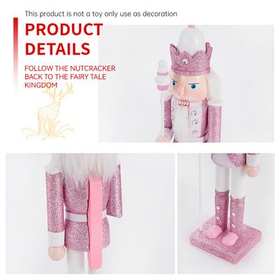 30CM Holz Nussknacker Soldat Figur Puppe Rosa Glitter Soldat Puppe Spielzeug Handwerk Ornament Weihnachten Home Büro Dekoration