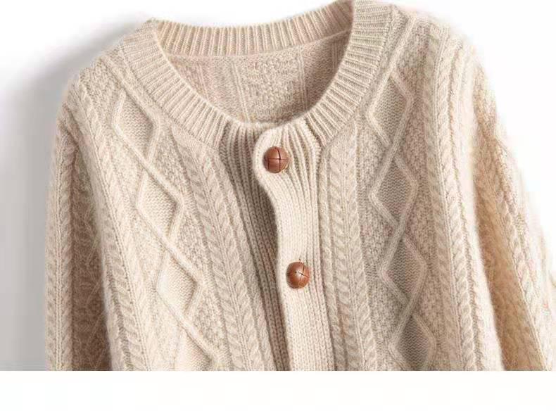 Women's Wool Cardigan Coat - Autumn/Winter Thick Cashmere, Short Loose Knit, Long Sleeve Sweater