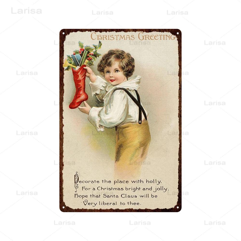 Festival Christmas Santa Claus Tin Sign Vintage Metal Poster Snowman Kitchen Home Bedroom Wall Art Decor Tinplate Signs Plaques