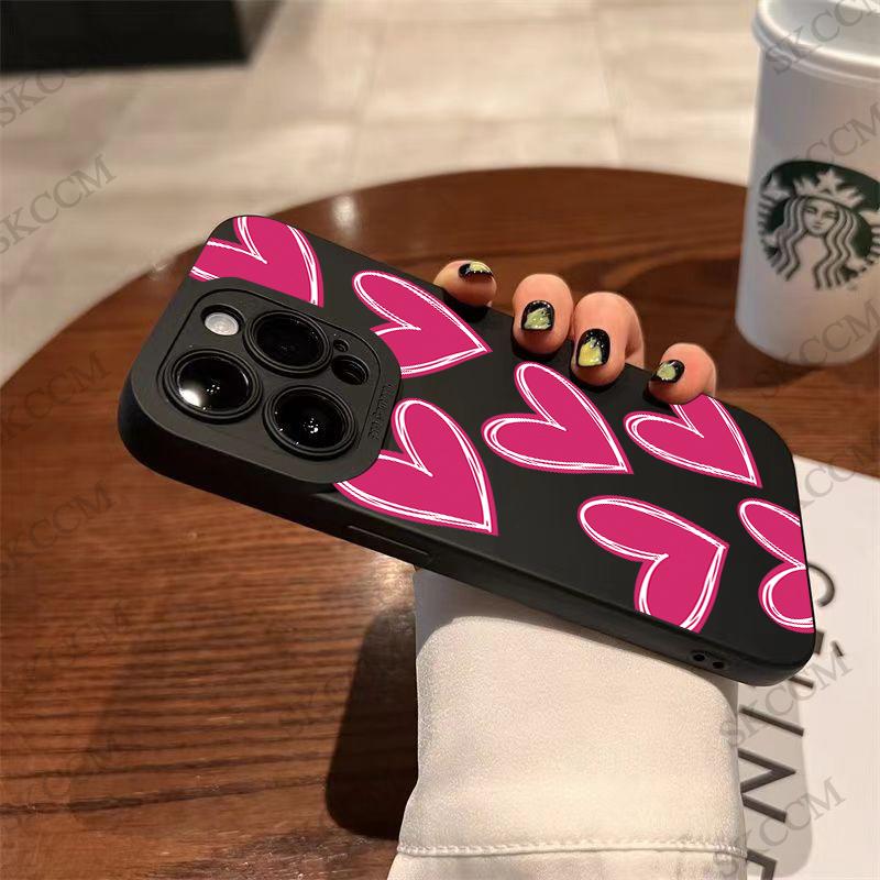 Luxury Red Love Heart Soft Silicone Phone Case For iPhone 15 14 13 12 11 Pro Max Mini XR X XS Max 7 8 Plus Matte Back Cover