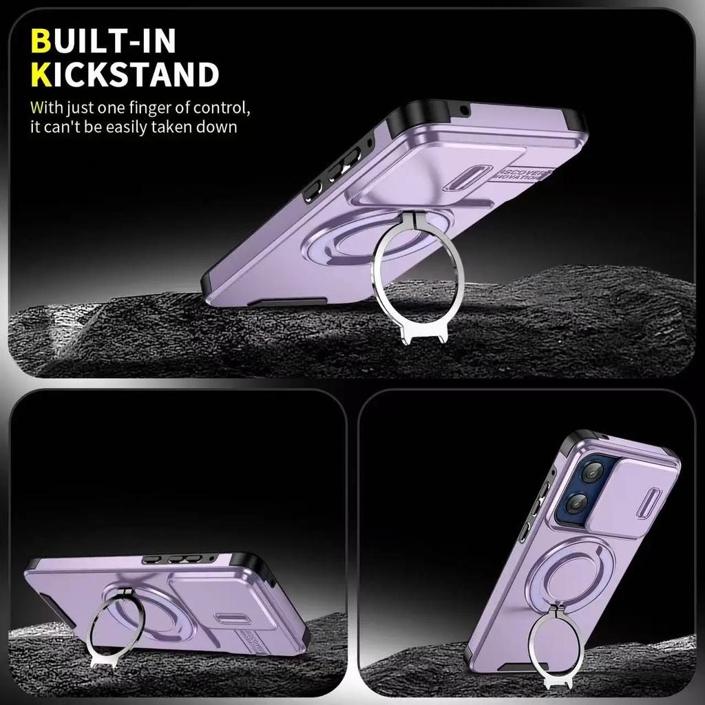 Shockproof Magnetic Phone Case for Motorola moto G 5G G Stylus Power play 5G 2025 Slide Camera Lens Ring Stand Protect Cover