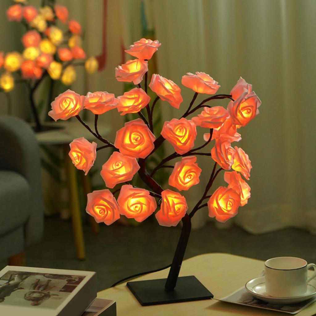 New Exquisite USB Powered Gorgeous Rose Flower Tree Lights with 24 LED Bulbs - Ideal Table Lamp Decoration for Christmas Parties