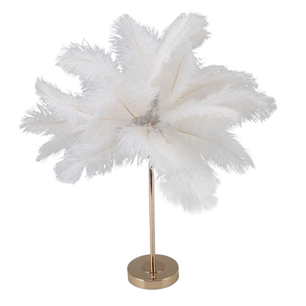 Feather Table Lamp Touch Switch USB Ostrich Feather Lamp 3 Color Dimming Desk Lamp with Gold Metal Base 30pcs Feather