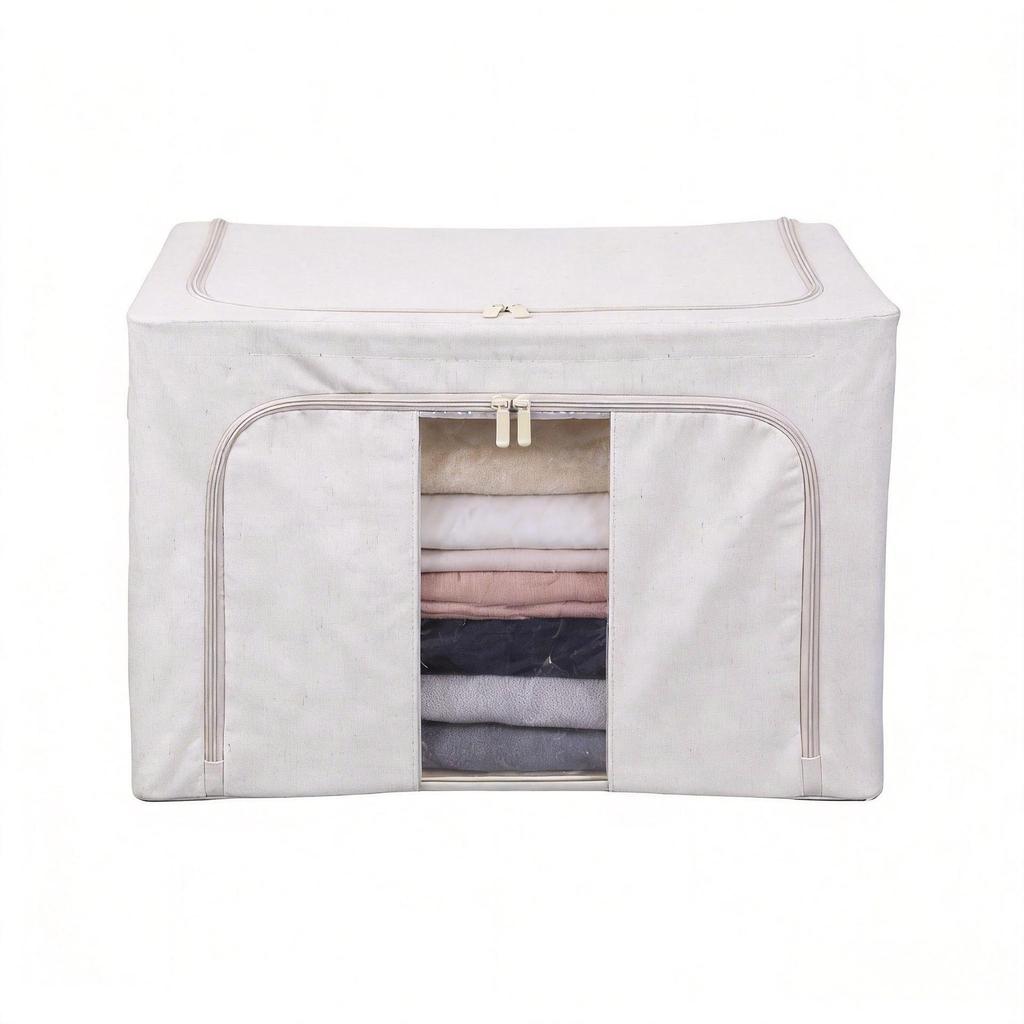 Tianshan Cotton Linen Patterned Fabric Storage Box with Transparent Window for Quilts and Clothes