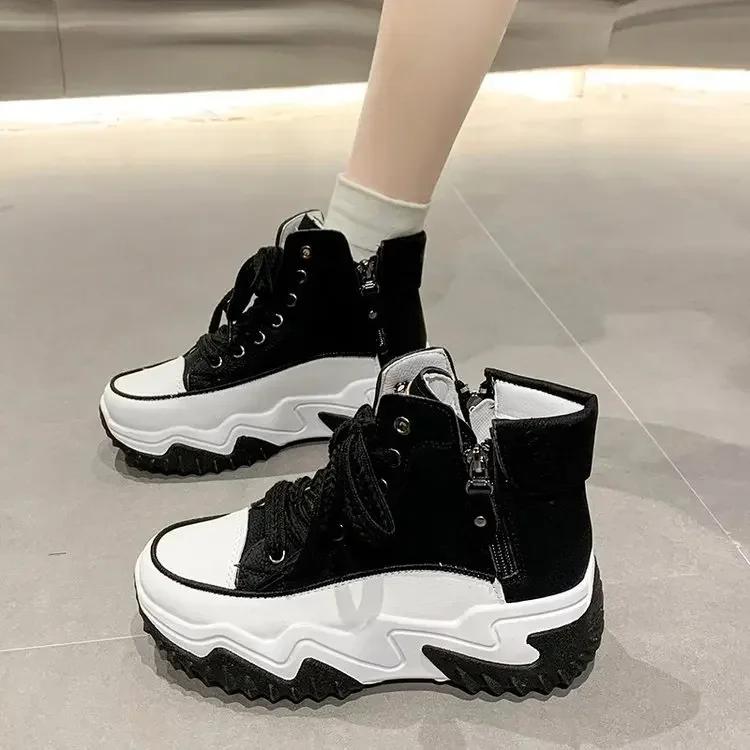 Fashion 2025 Winter Women's High-top Inner Elevation Wedge Heel Double Zipper Women's Platform Casual Ankle Boots