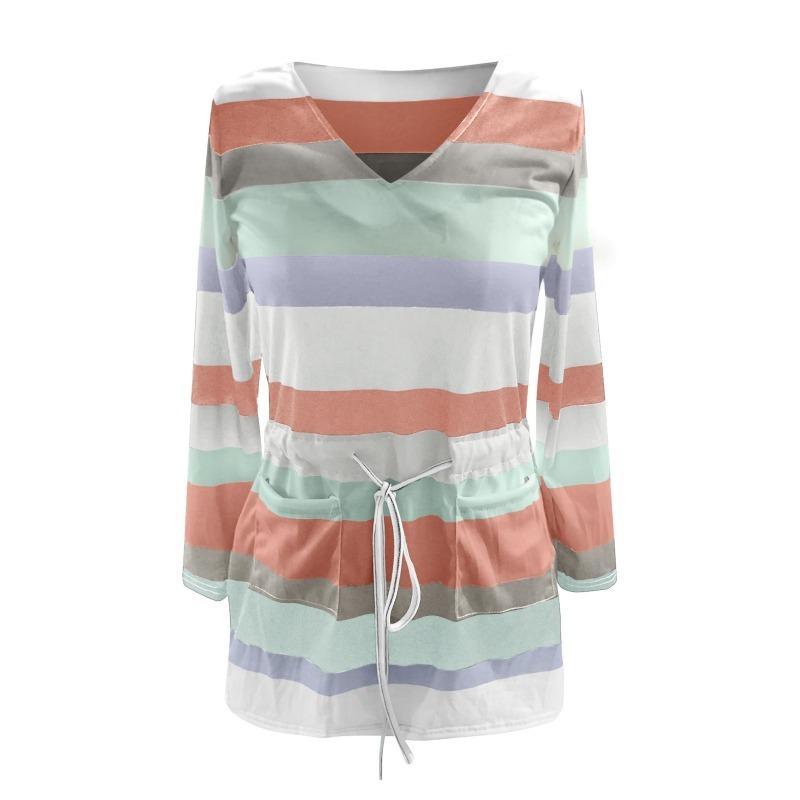 Autumn/winter Women's Printed Striped Pocket Dress