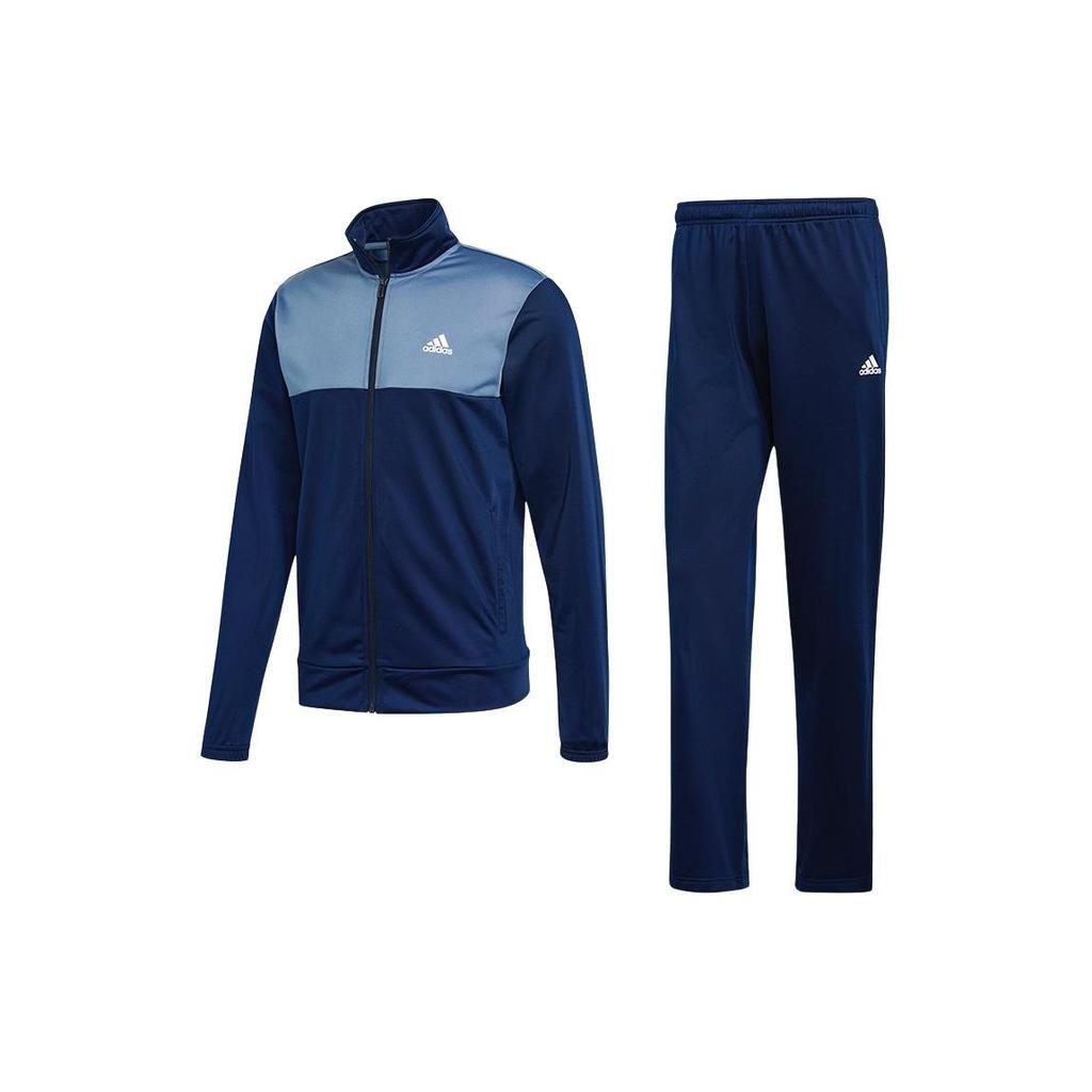 Adidas Tracksuit Color Block Stand Collar Zip Up Jacket And Straight Leg Pants Casual Sports Set Men Tracksuits Dark-Blue CD6603