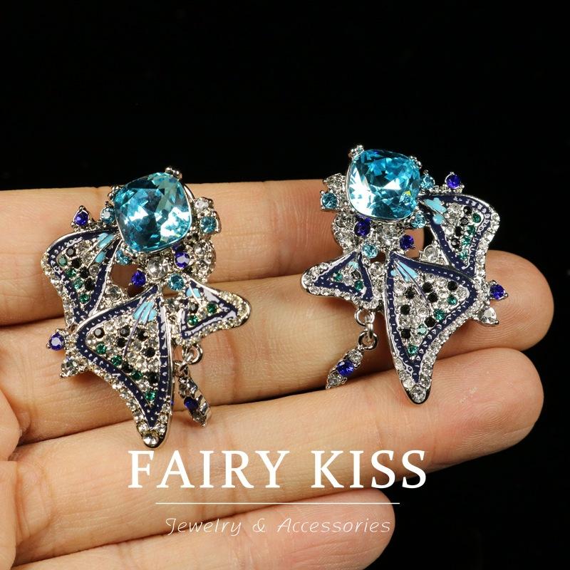 Fairy Sapphire Butterfly Flower Engely Beed with Diamond Sapphire Ear Shot Women's Ear Shot Versatile Casual Earrings