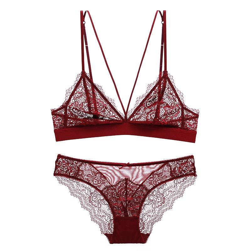 Lace Bra Set Women Soft Non-Wired 3/4 Cup Adjustable Straps Comfortable Breathable Lingerie