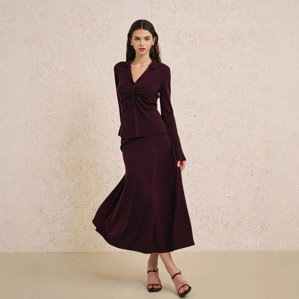 2025 Women's V-Neck Cardigan & Long Dress Set - Autumn/Winter European Style