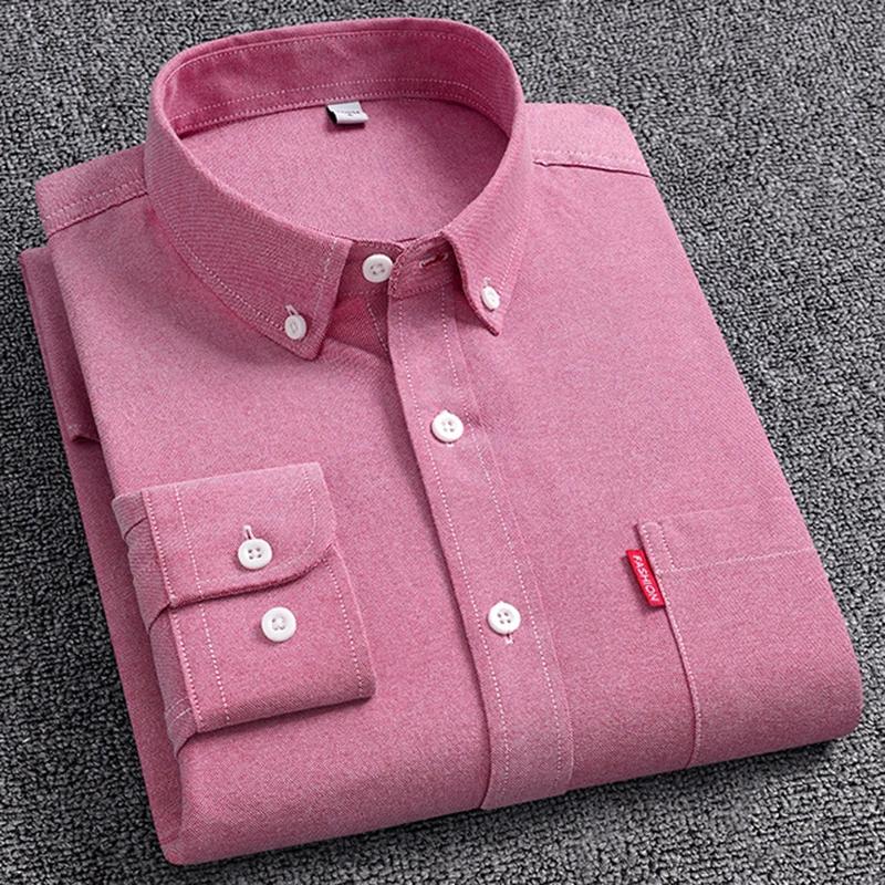 Herren Oxford Langarmhemden 100% Baumwolle Unifarben Kentkragen Regular Fit Tägliche Herrenbekleidung Pflegeleichte Hemden für Herren