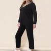 Women's sets black long-sleeved V-neck top loose comfortable casual home drawstring long pants