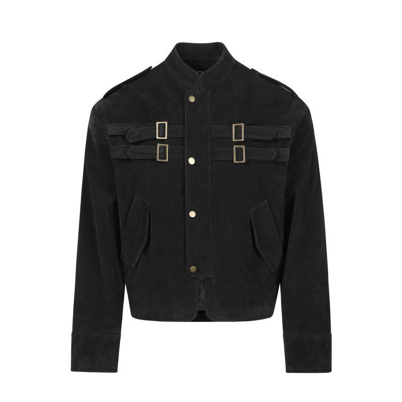 Blaexit Early Autumn Maillard Brown Suede Patchwork Jacket Men's Short Harrington Stand Collar Work Jacket