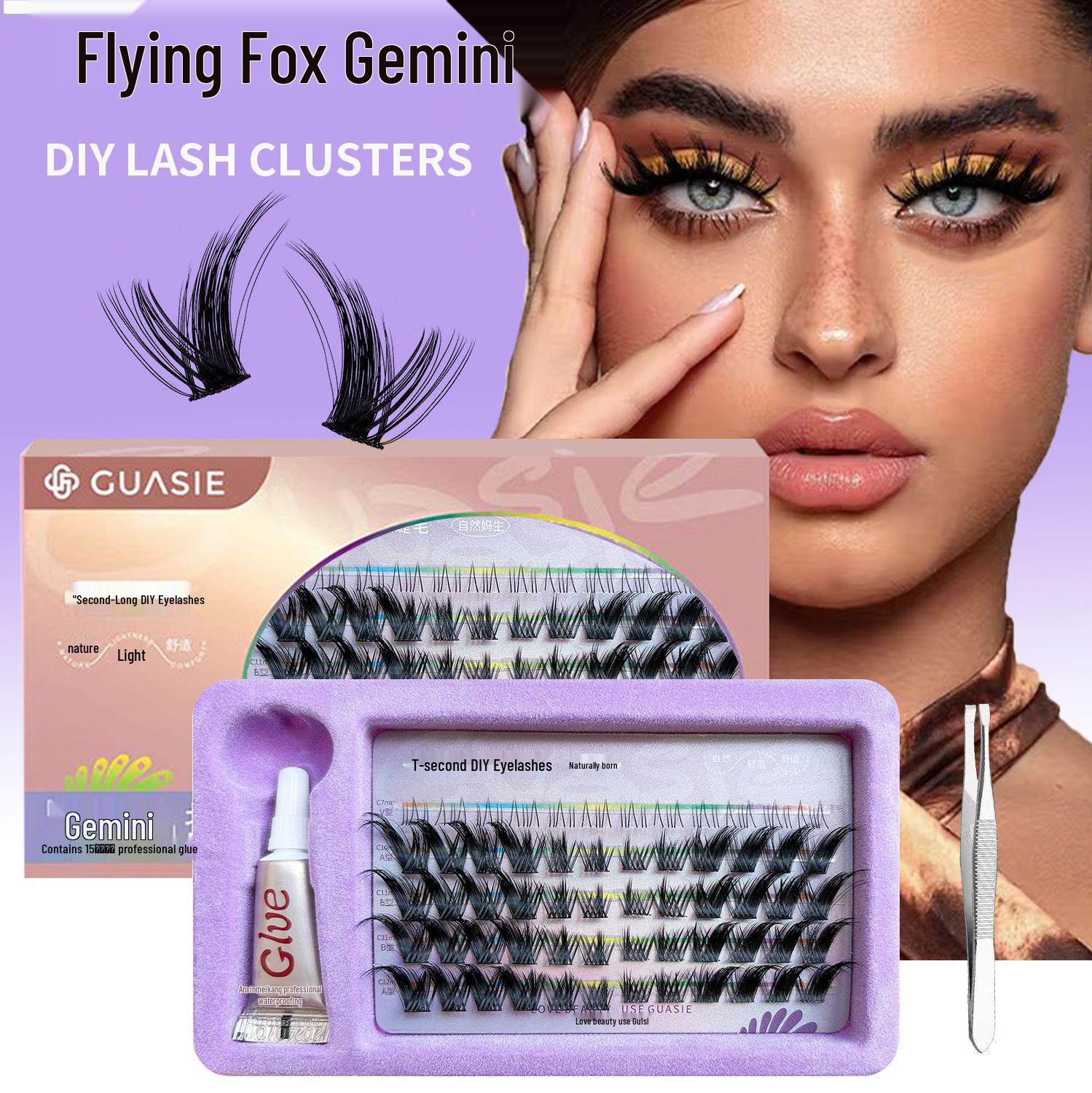 

Gemini Fox-Eye Beginner Eyelash Set: Natural, Soft, Slanted Segmented Lashes