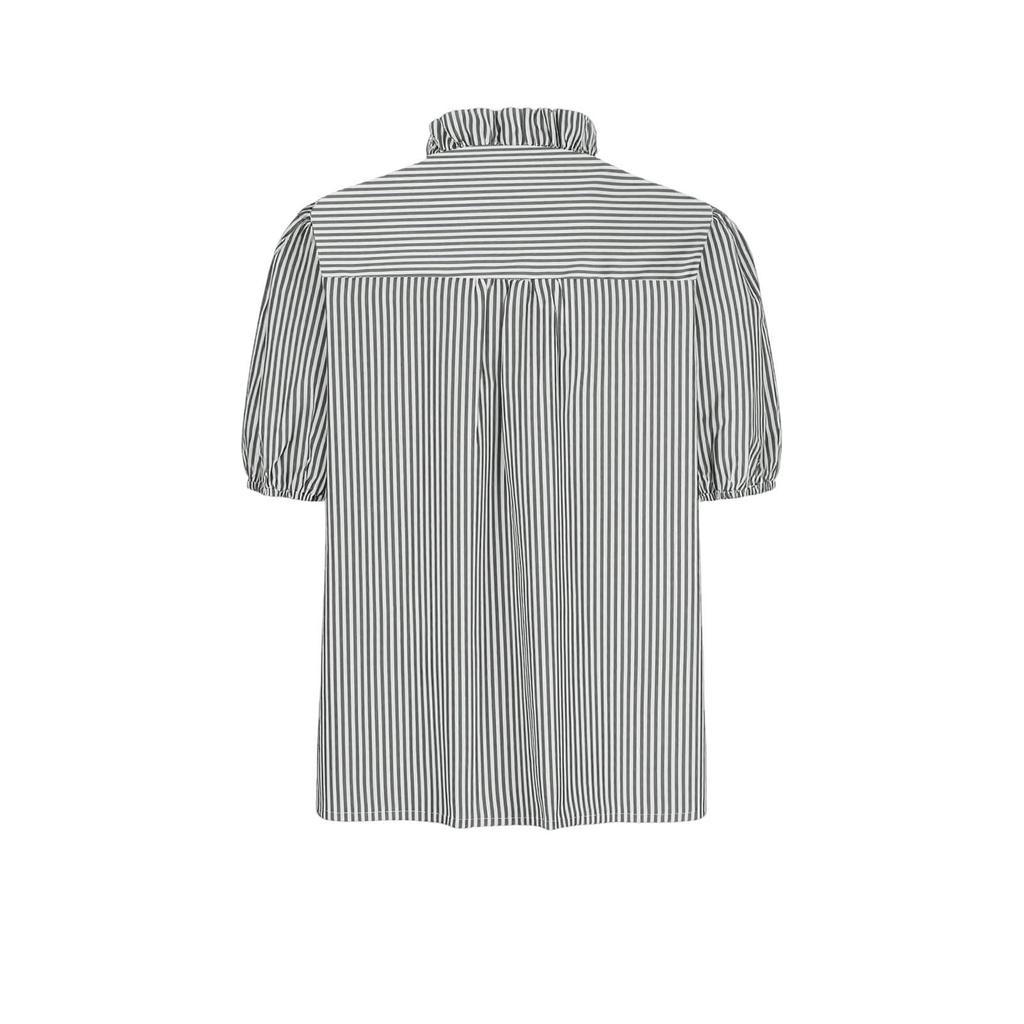 Damska stylowa koszula casual w paski z marszczonymi krótkimi rękawami i stojącym kołnierzykiem Luźny top T-shirt