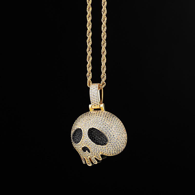 European and American Copper Skull-shaped Pendant Halloween Funny Pendant Couple Copper Inlaid Zircon Necklace