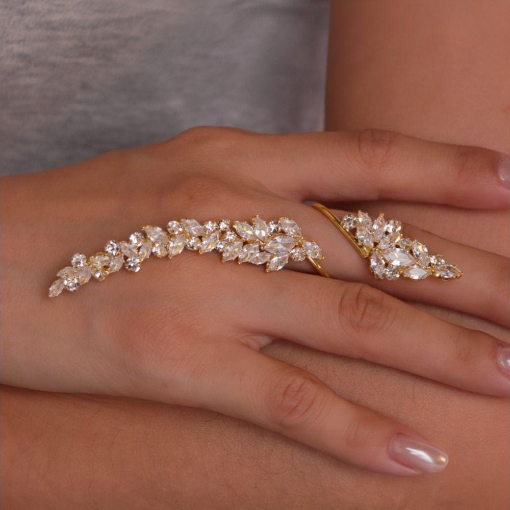 Copper Engagement Rhinestone Rings Shiny Simplicity Female Leaf Ring  Valentine Day Gifts