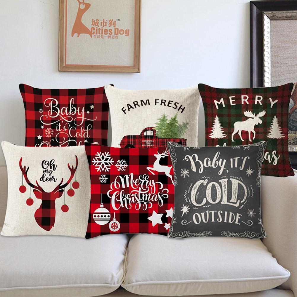 Christmas Printed Linen Pillowcase Cushion Cover Pillowcases for Home Decor Sofa Pillowcase