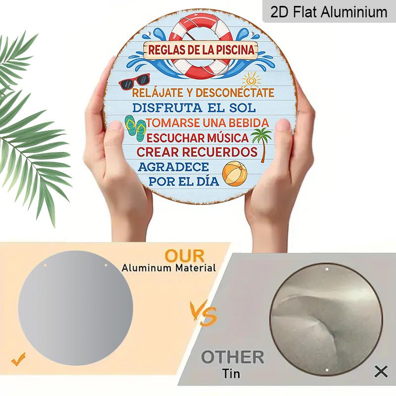 2D Flat, 1pc 7.87x7.87in/20x20cm Round Aluminum Sign, Vintage "Pool Rules" Decorative Plaque, "Summer Beach Fun & Relaxation Rules" Decorative Sign