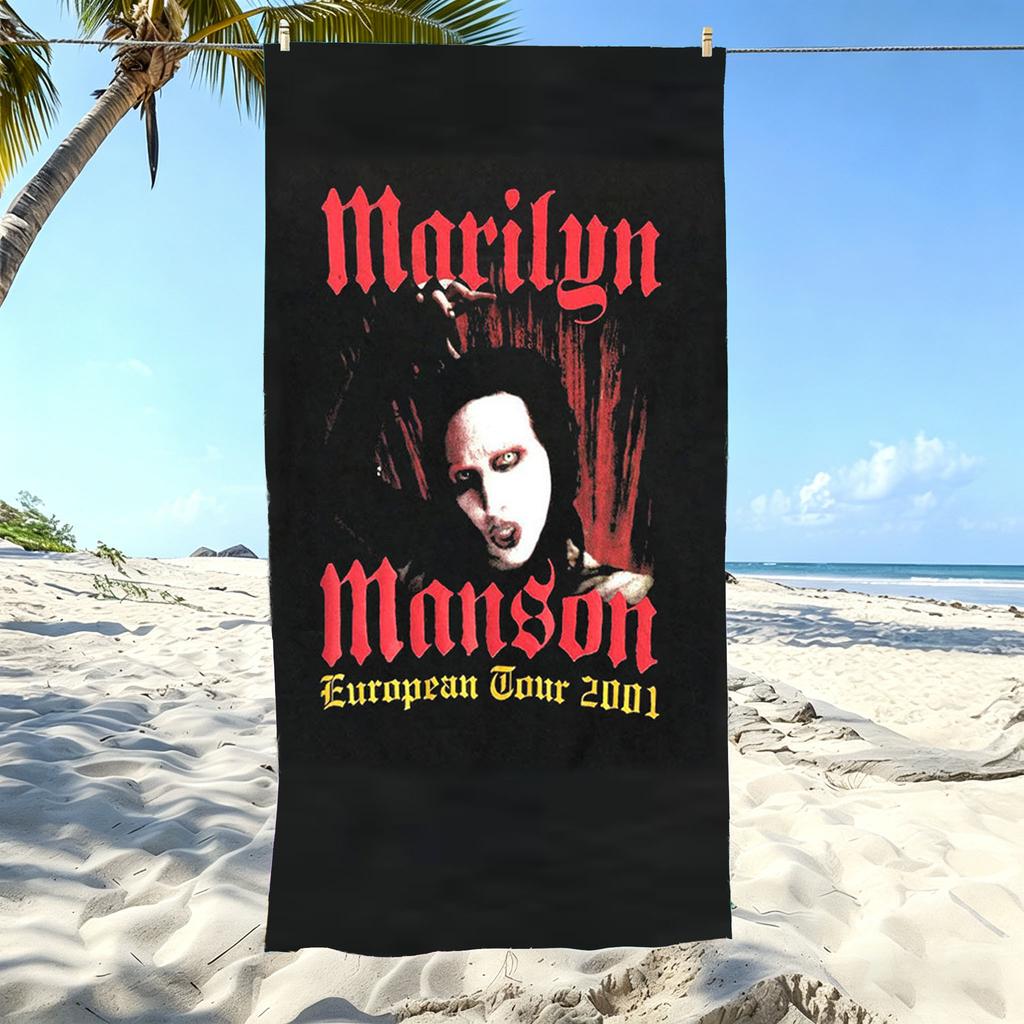 1pz Asciugamano da Spiaggia a Tema M-Marilyn Manson Stampato HD Resistente allo Sbiadimento Morbido Delicato sulla Pelle per Palestra Bagno Piscina Accessori da Spiaggia