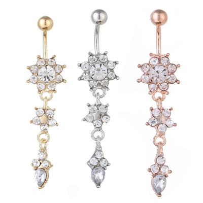 Blumenrhinestone baumelnder Nabelring für Frauen, Bauchnabelpiercing-Schmuck