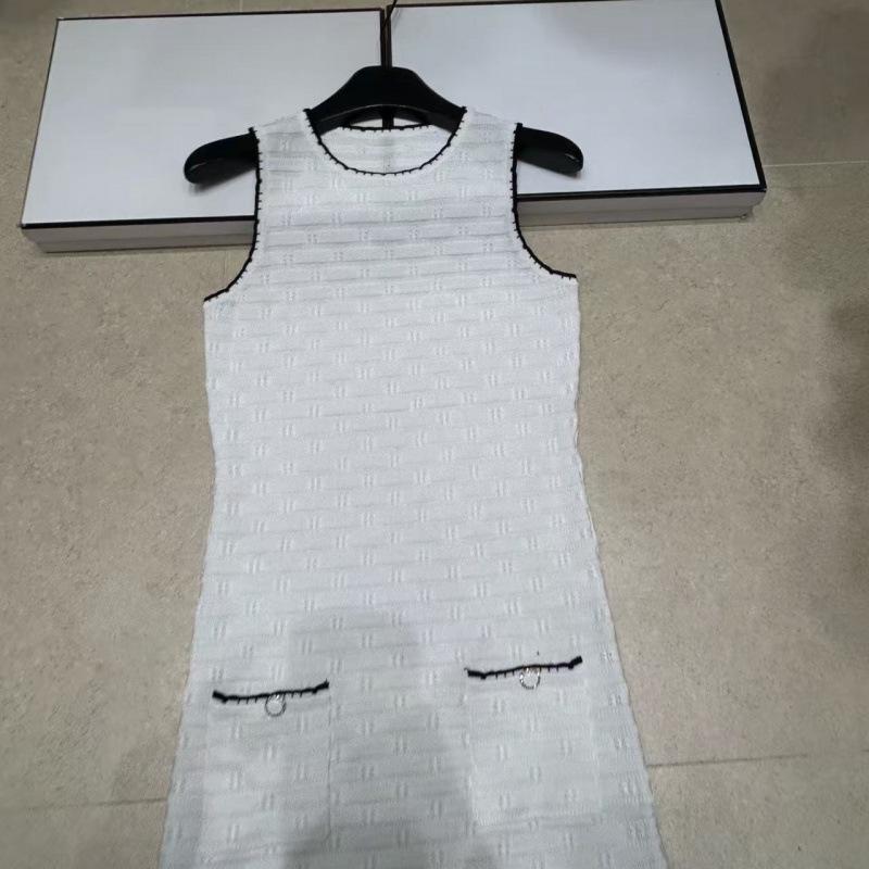 European Two-Pocket Round Neck Knit Vest Dress - Simple Summer Casual Style