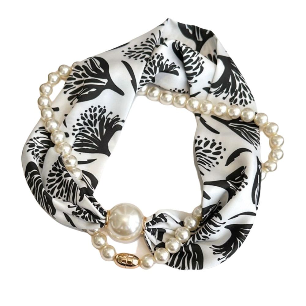 Silk Material Magnetic Pearl Scarf Small Pearl Magnetic Buckle Long Thin Shawl Long Style Pearl Necklace Scarf Lazy Styling