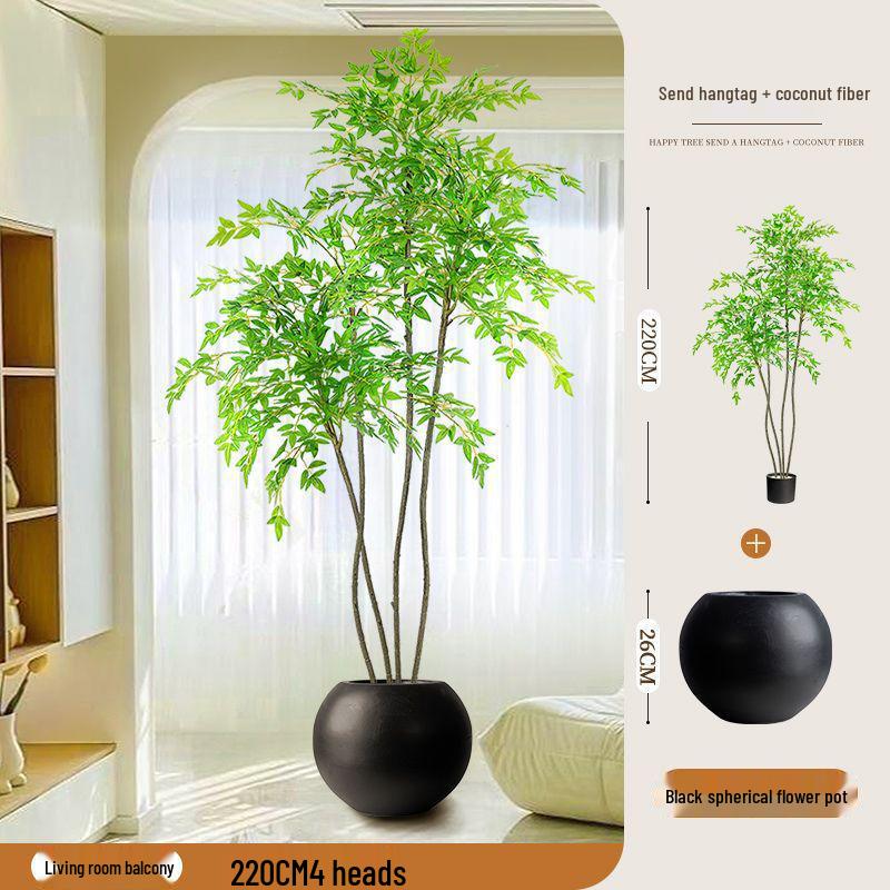 High-End Nandina Domestica Floor-Standing Faux Green Plant for Indoor Decoration