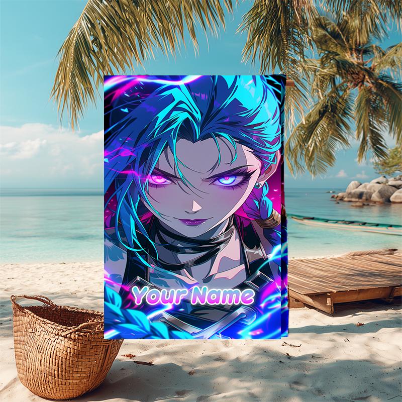 1PC Custom Name "Electric Dreams Unleashed" Beach Towel Highly Absorbent And Sand-Resistant Towel for Swimming, Pool, Yoga, And Travel Lightweight