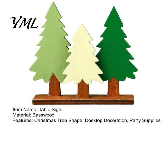 Festive Table Sign Wooden Christmas Tree Sign, 3 Colors Pine with Basswood Tabletop Base, Rustic Xmas Desktop Decoration for Holiday Party Decorative