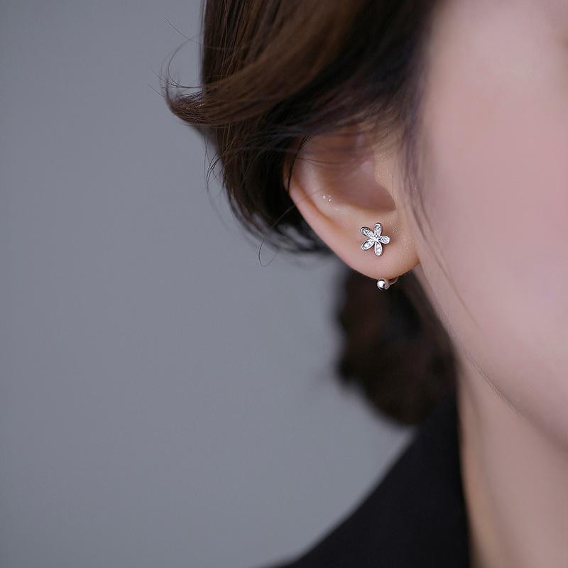 PONYKISS  Sterling Silver Zircon Flower Stud Earrings for Women Cute Fine  Plant Accessories Piercing Screw Ball