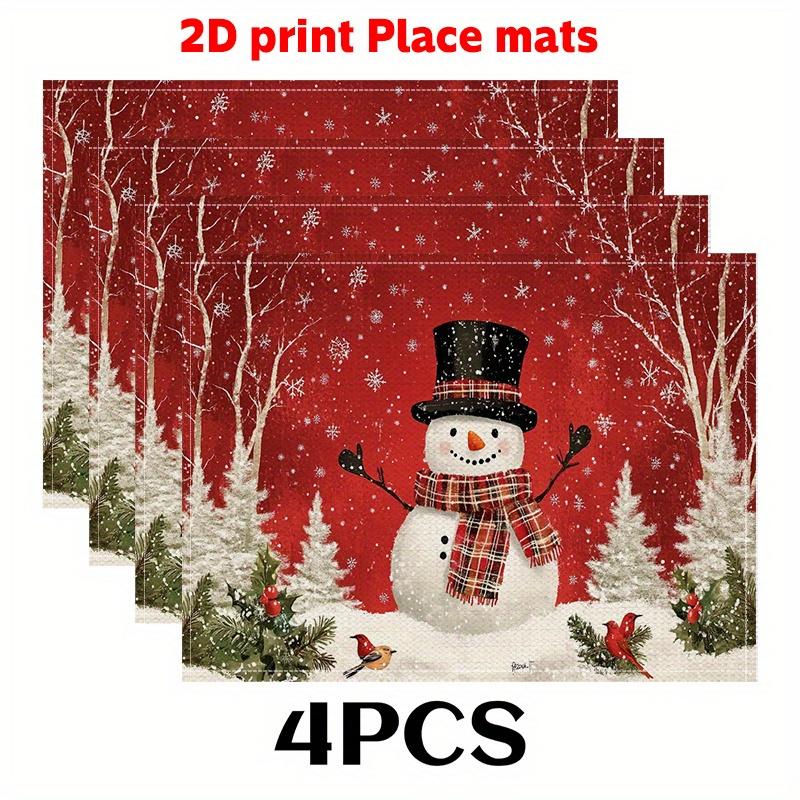 2/4/6pcs Red Snowman Winter Placemats Seasonal Christmas Holiday Table Mats, Suitable for Party Kitchen Restaurant Decoration, Holiday Dining Setup,