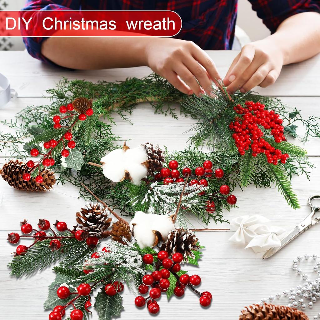 Christmas Decorations Red Berry Artificial Pine Bouquet Branch Xmas Tree Ornament Home Decor New Year 2026 DIY Gifts Accessories