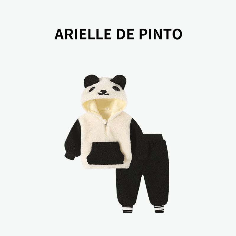 French Arielle De Pinto Kids Winter Suit Western Style Boys and Girls Fashion Velvet Padded Thickened Furry Sweater Black 110