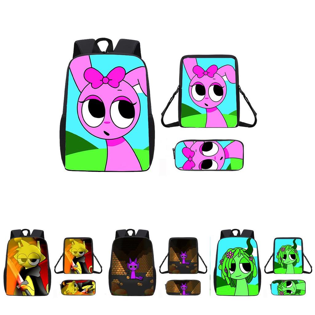 Sprunki Kids School Bag Threepiece Pack With Padded Straps For Elementary Students