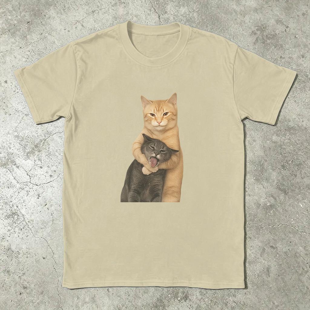 Funny Funny Hug Cats Tshirts For Unisex Round Collar Cotton T Shirts Short Sleeve Tees Plus Size Clothing