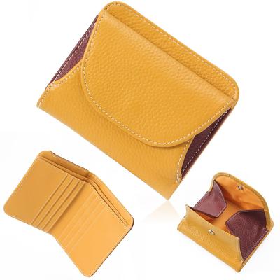 Blanc Pomme Women's Bifold Wallet, Cowhide Leather, Compact, Small Wallet, Mini Wallet, Box-Shaped Coin Purse, Bp-1050, YellowWine