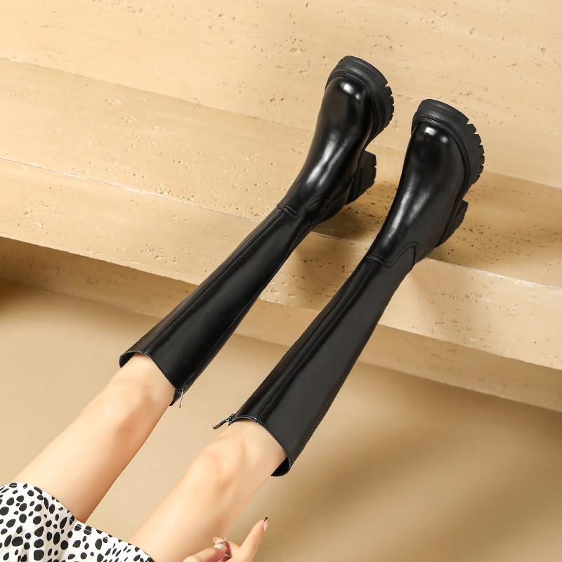 

Новые 9 см маленькие мужские, но до колена сапоги на платформе женские маленького размера осенне-зимние бархатные сапоги-ботфорты с V-образным вырезом 38