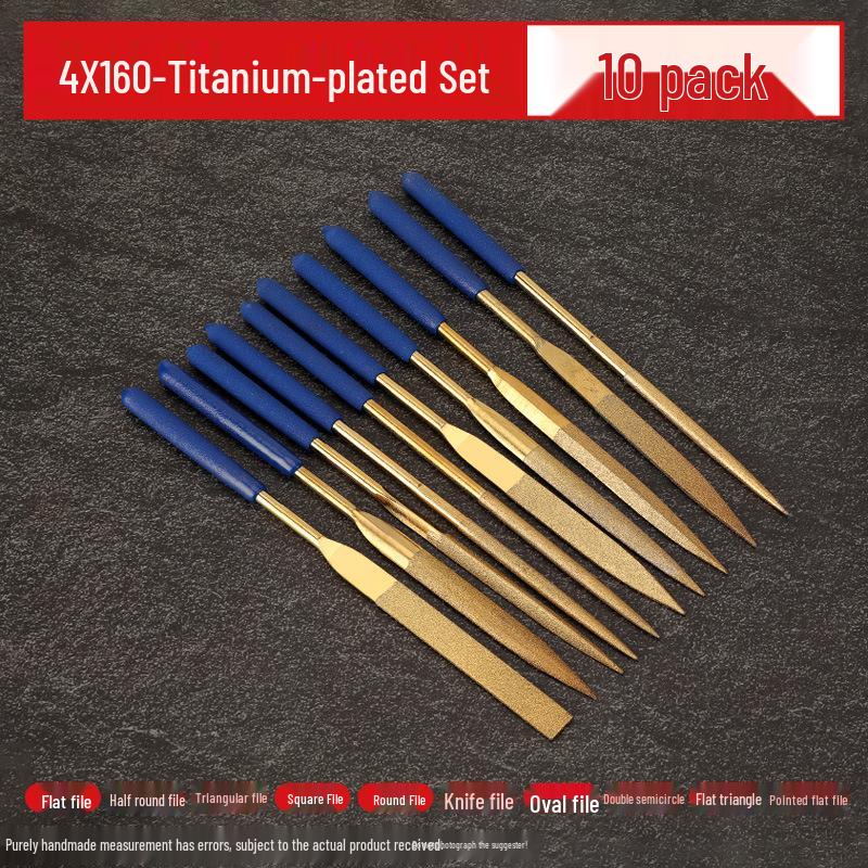 Diamond Steel File Set: Fine Alloy, Assorted Shapes for Metal Grinding and Deburring - Triangle, Half-Round, and Mini Shaping Tools.