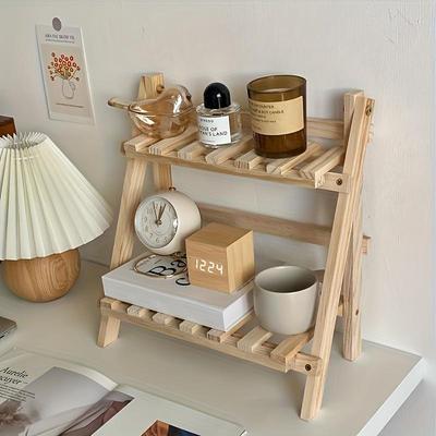 Holz-Lagerregal, 2-stufige Desktop-Organizer-Regale, Schreibtisch-Display-Rack, Desktop-Schreibwaren-Büro-Lagerregal, für Wohnheim, Zuhause, Schule, Büro