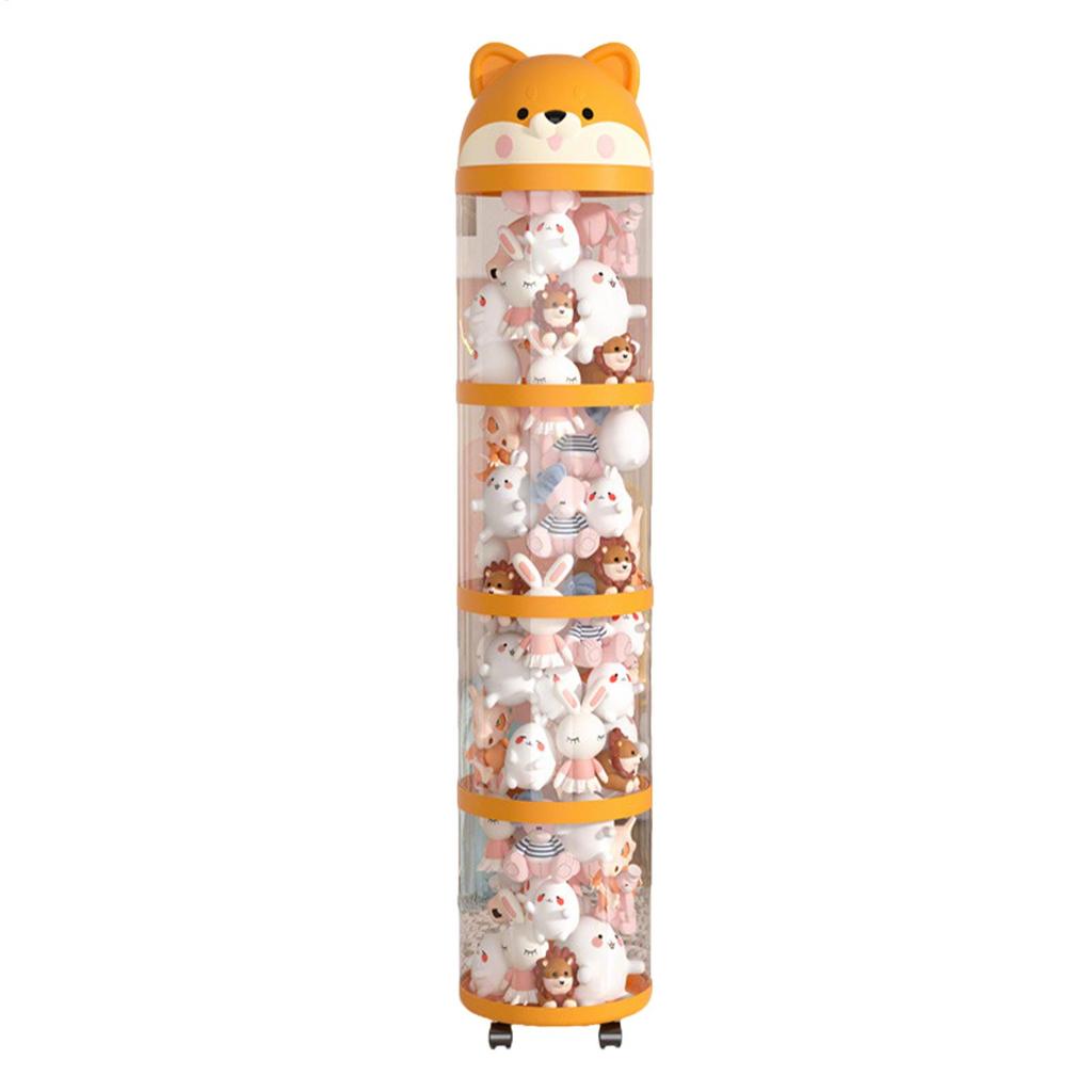 Plush Storage Organizer Toy Tube Stuffed Animal Storage Large Capacity Clear Container with Wheels Stuffy Holder Cute Room Decor