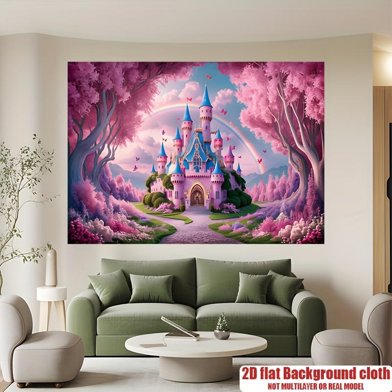 A Flag Decoration Featuring a Princess Castle Pattern, Which Is Perfect for Use As a Photo Backdrop.
