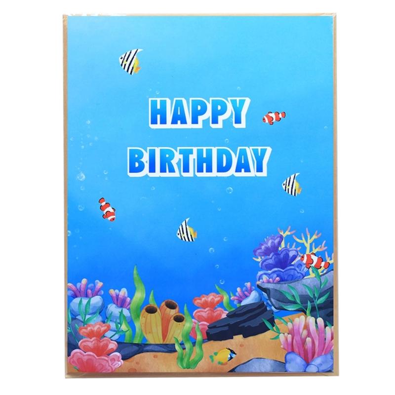 Ocean Theme Dimensional Card with Marine Life Decoration for Special Occasion Handmade Papercraft Greeting Car