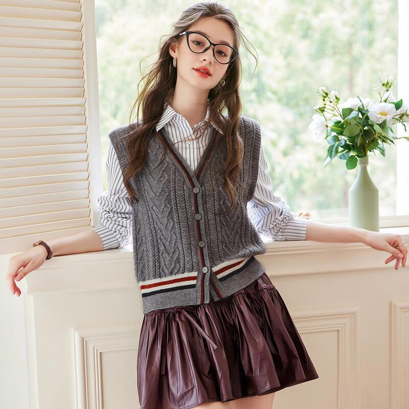 Bailuyu Women's Striped Faux Two-Piece Knit Cardigan